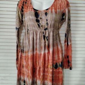 Elegant Tie-Dye Long Sleeve Dress
